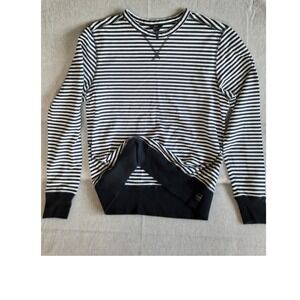 Good Man Brand Mens  Medium Black White Striped Sweater Shirt Pullover